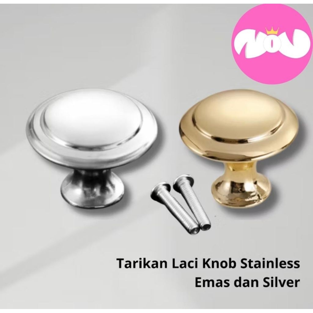 Tarikan Laci Knob Furniture Stainless Bulat Warna Silver dan Emas / Knop Lemari Meja Handel Laci Den