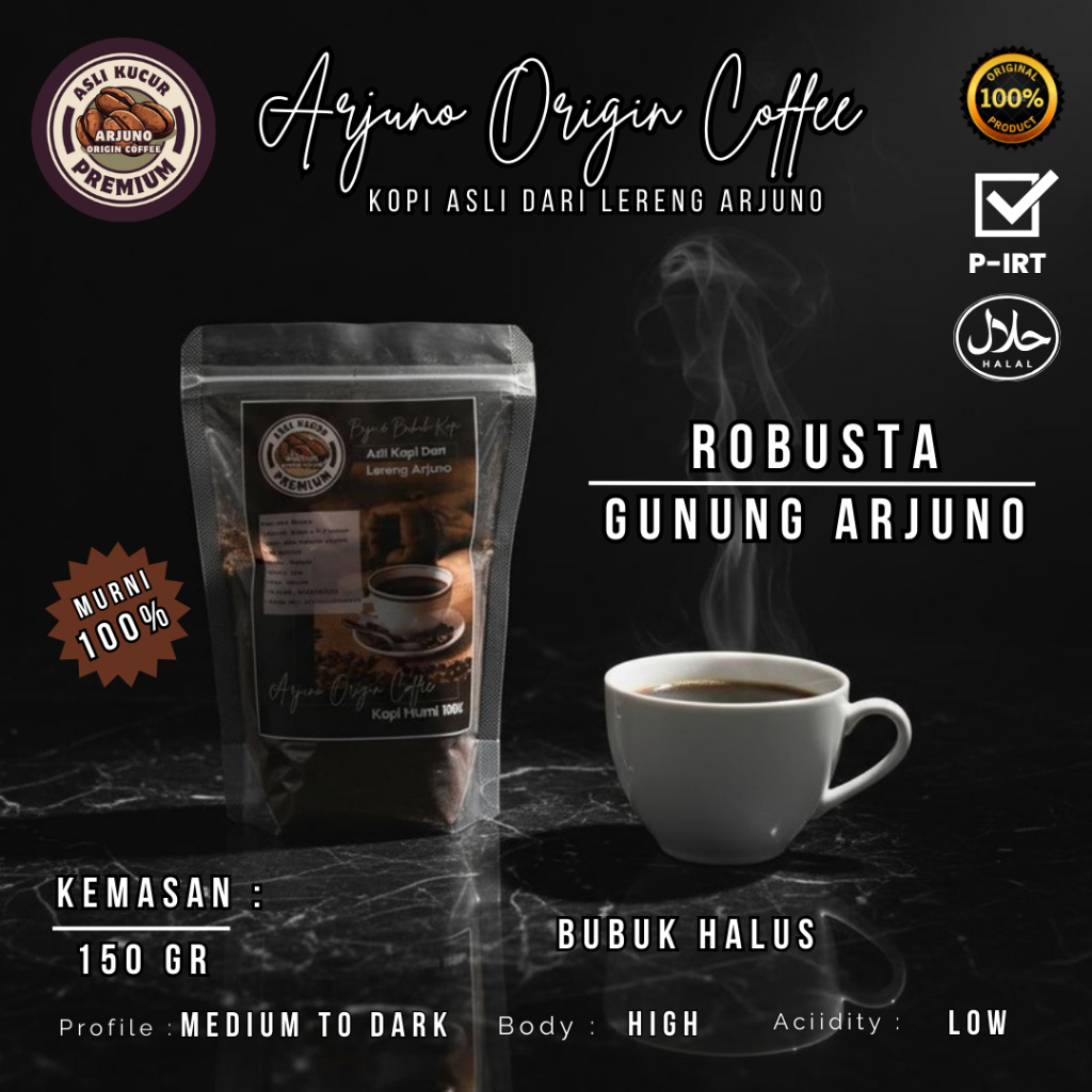 100% Full Robusta Premium Bubuk Kopi Arjuno 150 Gram Espresso Coffe Based By Arjuno Origin Coffe
