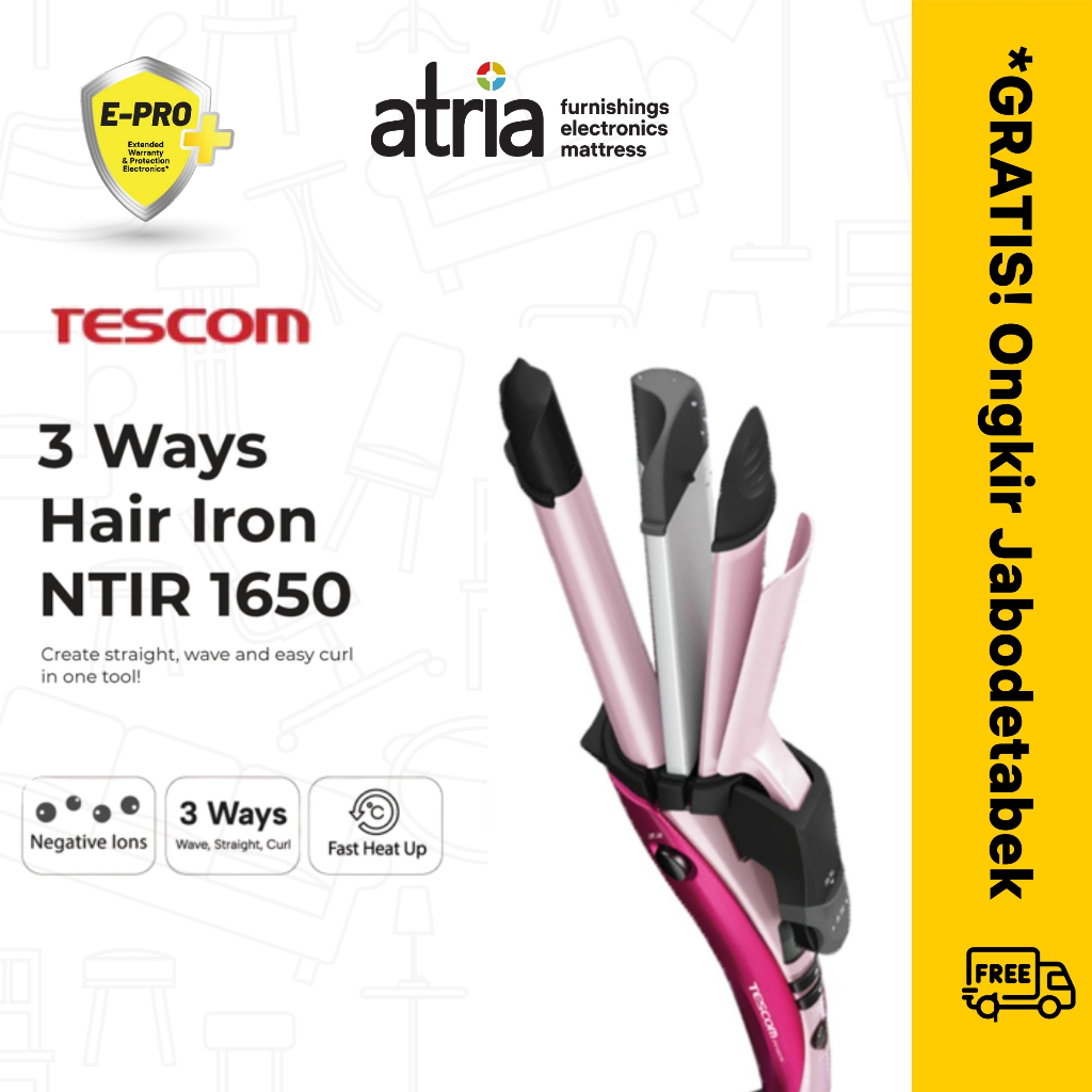 Tescom Catokan Pengeriting Rambut 3 ways Hair Iron NTIR1650