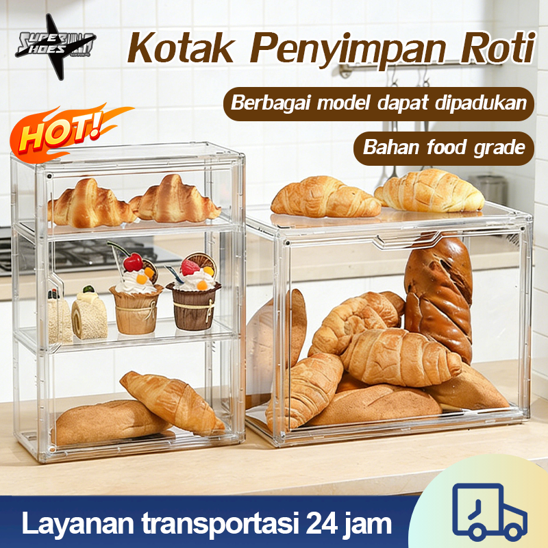 Super shoes villa Kotak Kue Akrilik Tempat Kue Etalase Roti Rak Box Serbaguna Tahan Debu Akrilik Tem