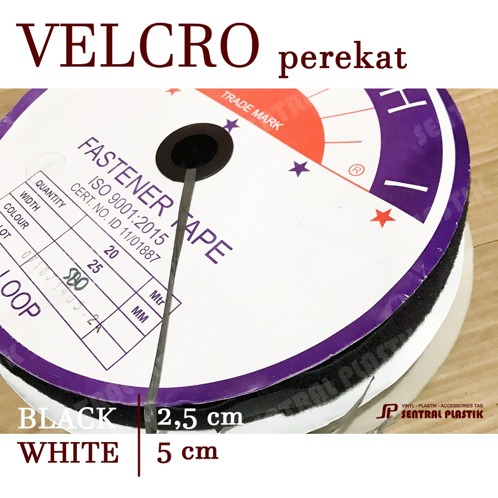 Velcro tape/fastener tape/pita perekat ASAHI hitam putih 2,5cm 5cm (rol)