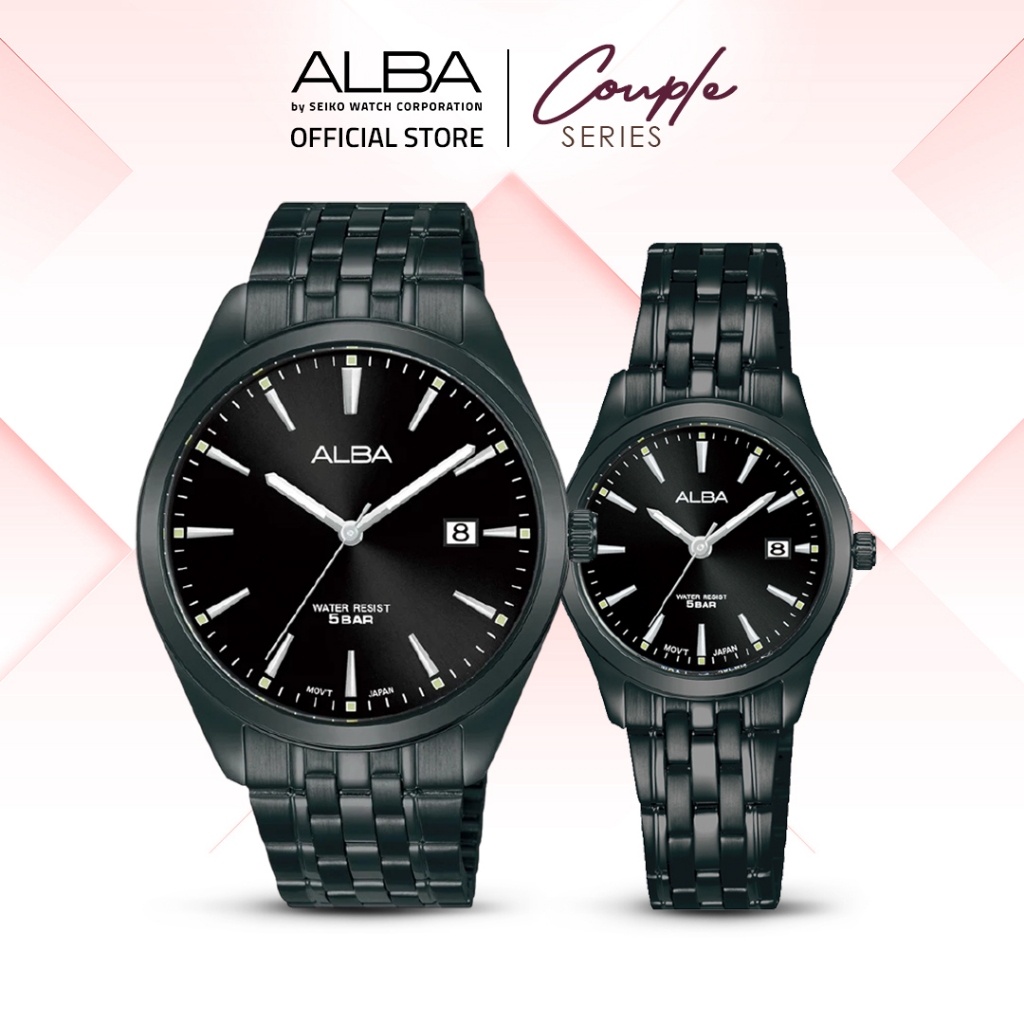 Jam Tangan Couple Alba AS9R09 & AH7BP3 Black Stainless Steel