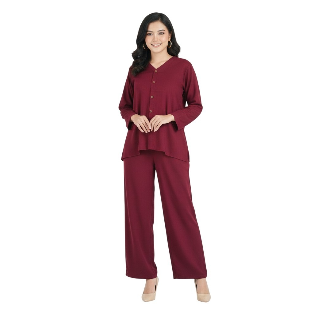 One Set Jizella Baju Tidur Wanita Piyama Setelan Rayon Celana Panjang Polos