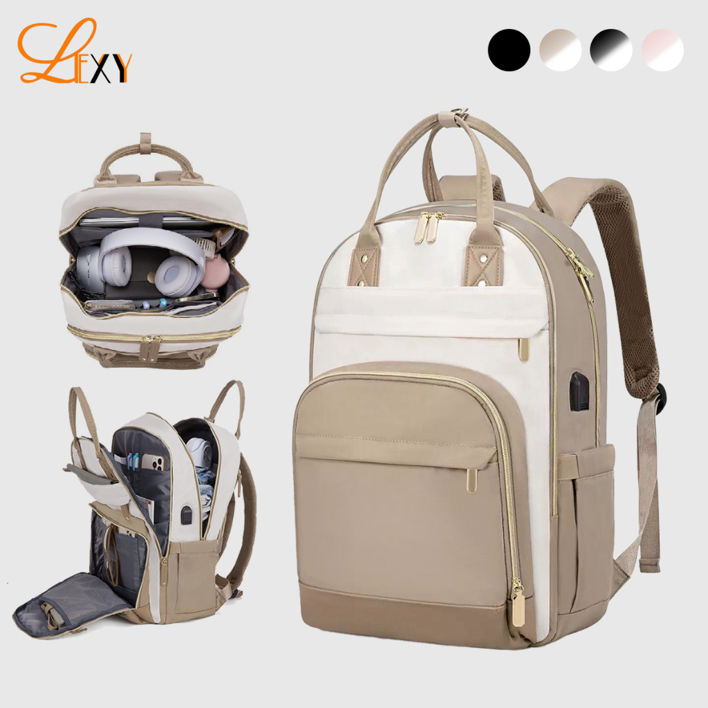 LEXY Tas Ransel Wanita 27L Nylon Anti Air Muat Laptop 16 Inch Korean Style