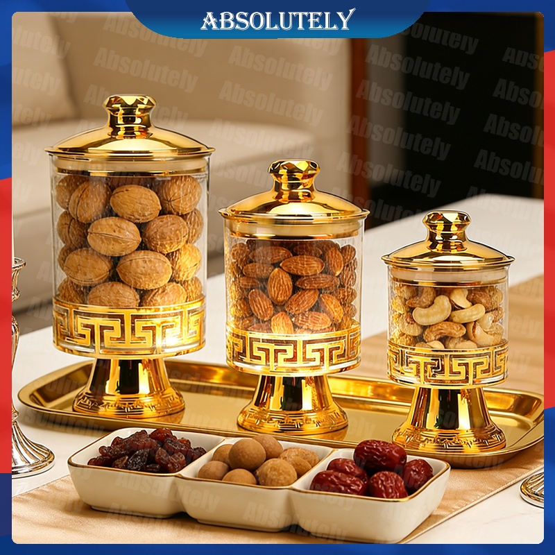 3PCS Toples Akrilik Toples Gold Toples Set Nampan Mewah Nampan Toples Lebaran Akrilik Minimalis Wada