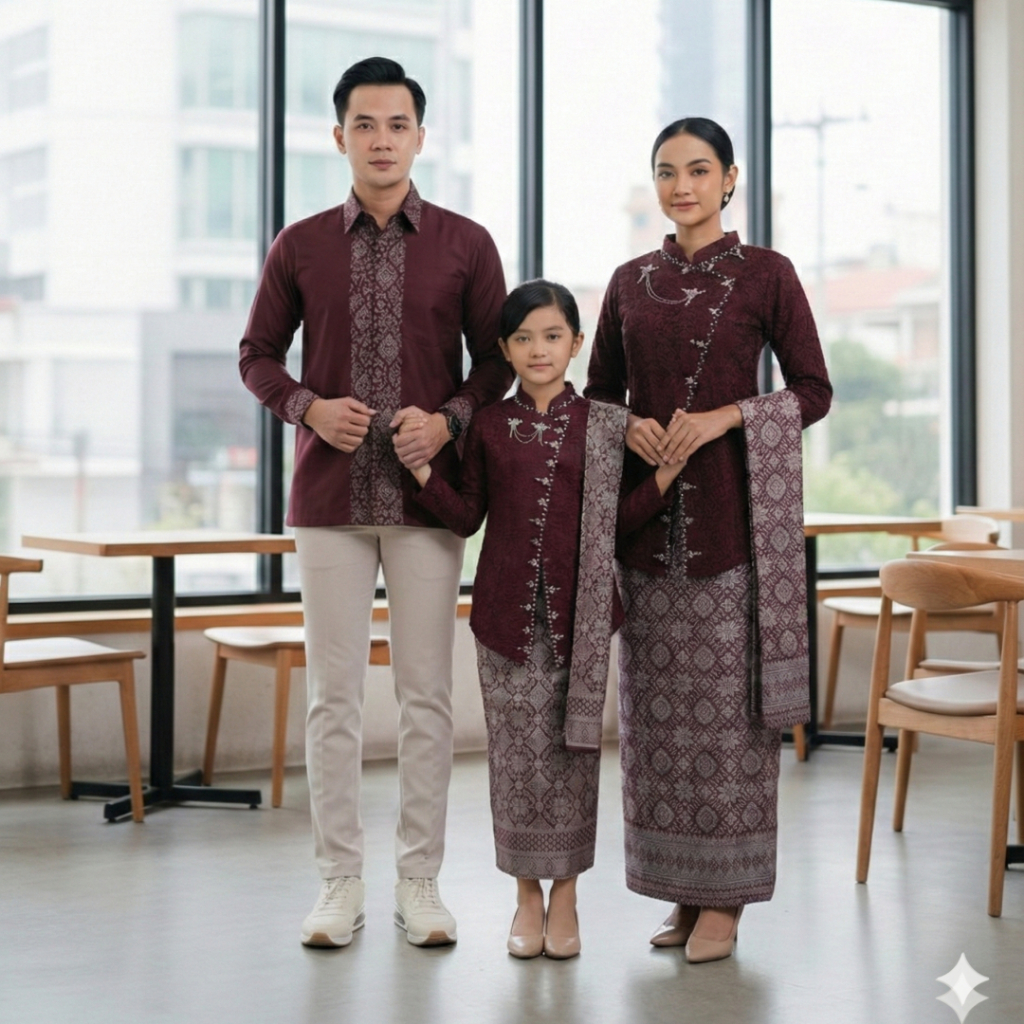 Batik Couple Termurah - Atasan Kebaya Brokat Modern Janggan Payet Payet Rok Selendang Motif Songket 
