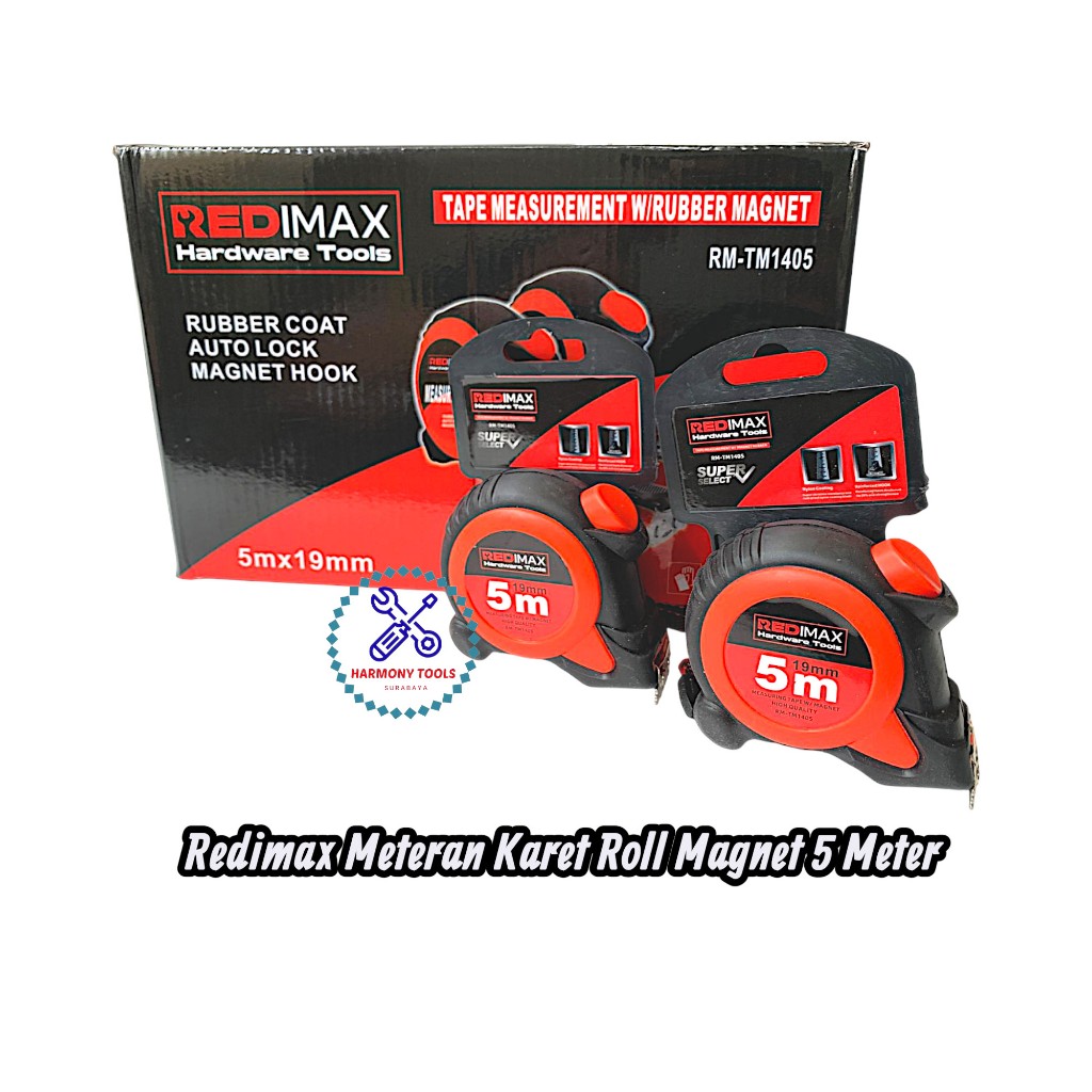 Meteran Tukang - Meteran Karet Roll Auto Stop Redimax - Meteran Karet Roll Magnet Redimax