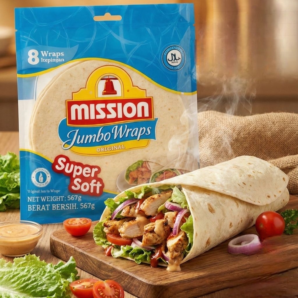 [BIG SIZE] HALAL MISSION WRAPS ORIGINAL JUMBO WRAP SUPER SOFT - TORTILLA WRAP / KULIT KEBAB