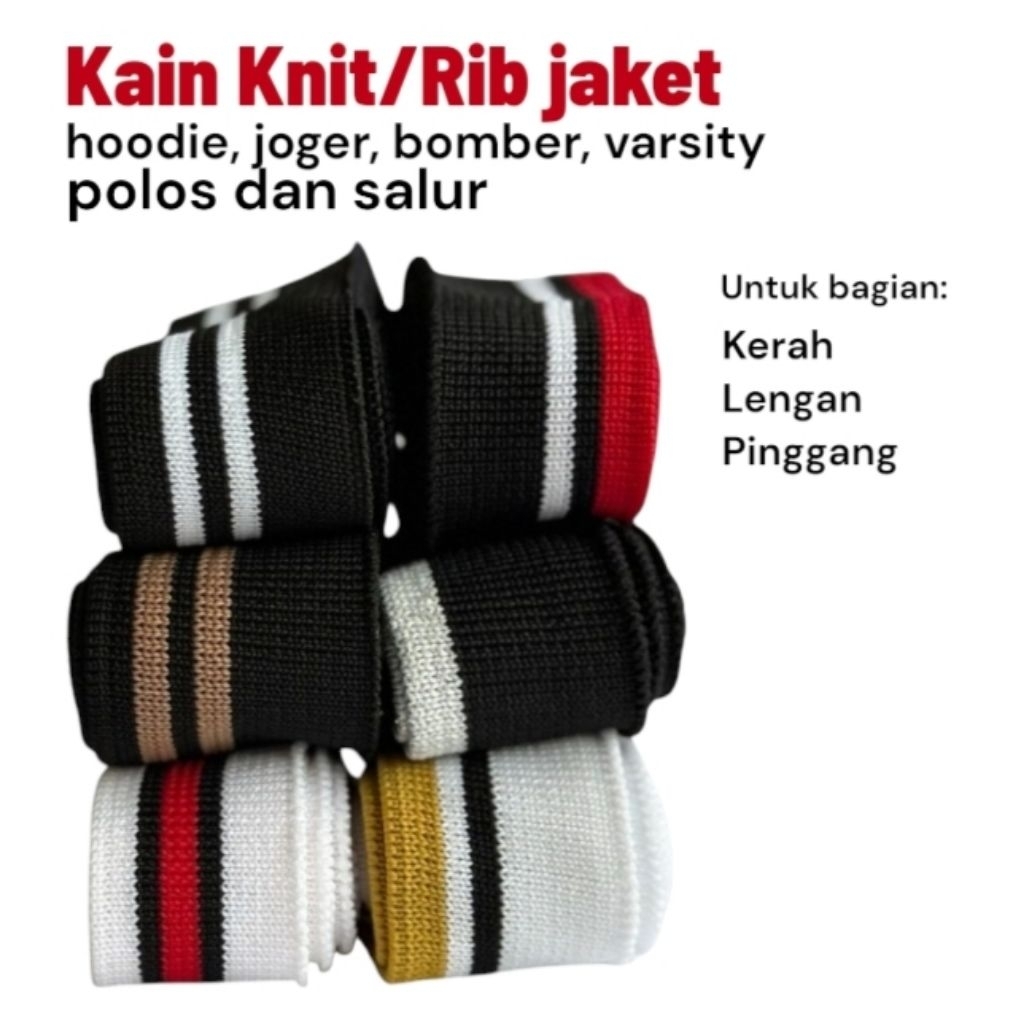 KAIN RIB POLIESTER VARIAN WARNA POLOS DAN SALUR harga perlembar