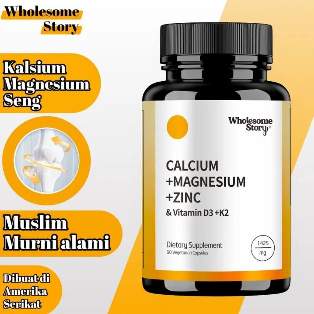 Calcium Magnesium Zinc & Vitamin D3K2, Mendukung Kesehatan Tulang Saraf & Sistem Kekebalan, 60 Kapsu
