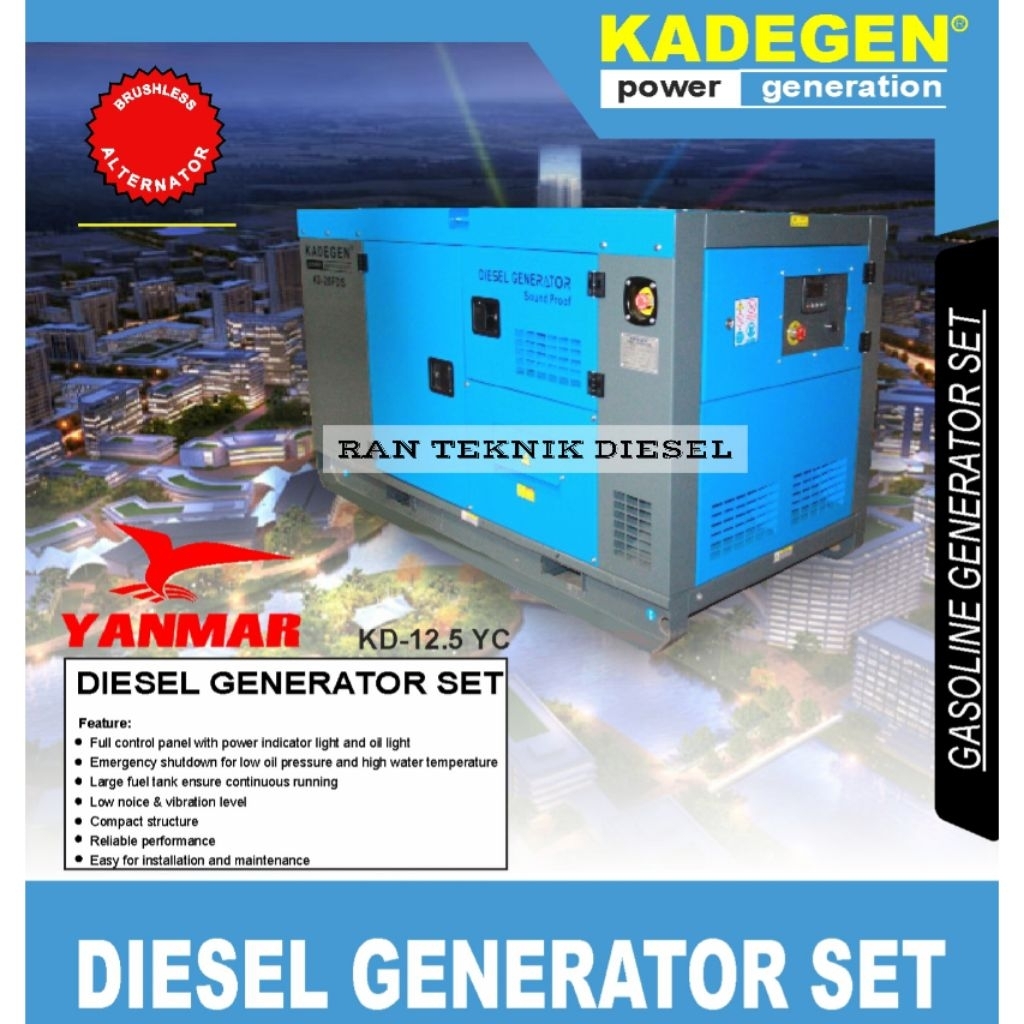 Mesin Genset Diesel Generator Set KADEGEN KD 12.5 YC + Yanmar 12.5 Kva 1 Phase