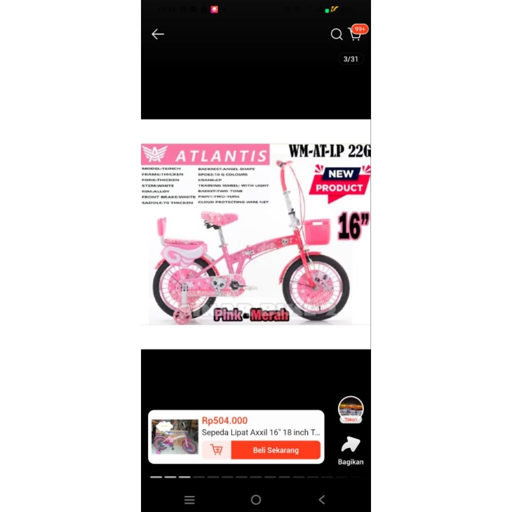 sepeda lipat anak 16inch atlantis