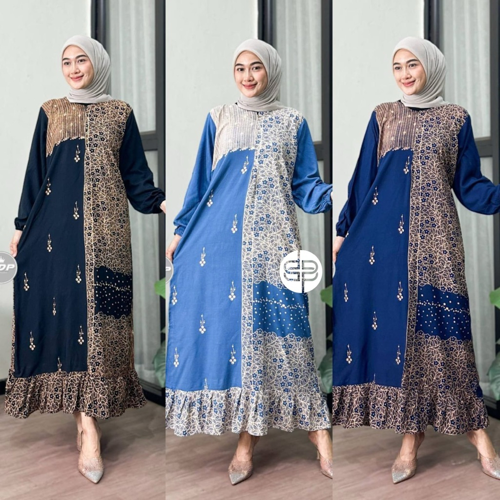 [COD] Gamis Nabila By Bungsu Batik Bahan Rayon Premium Busui Bawah Rempel