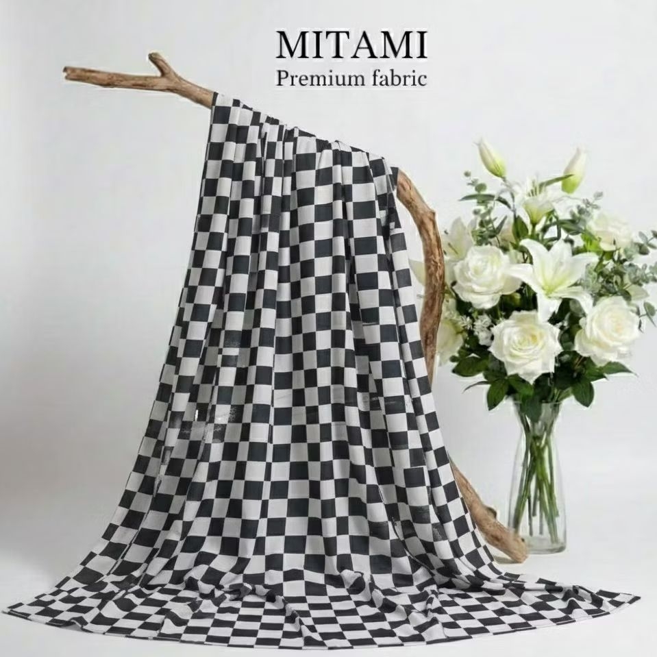 Kain Sifon Motif Kotak Hitam Putih - Kain Sifon Motif Premium (Harga Per 0,5)ADT