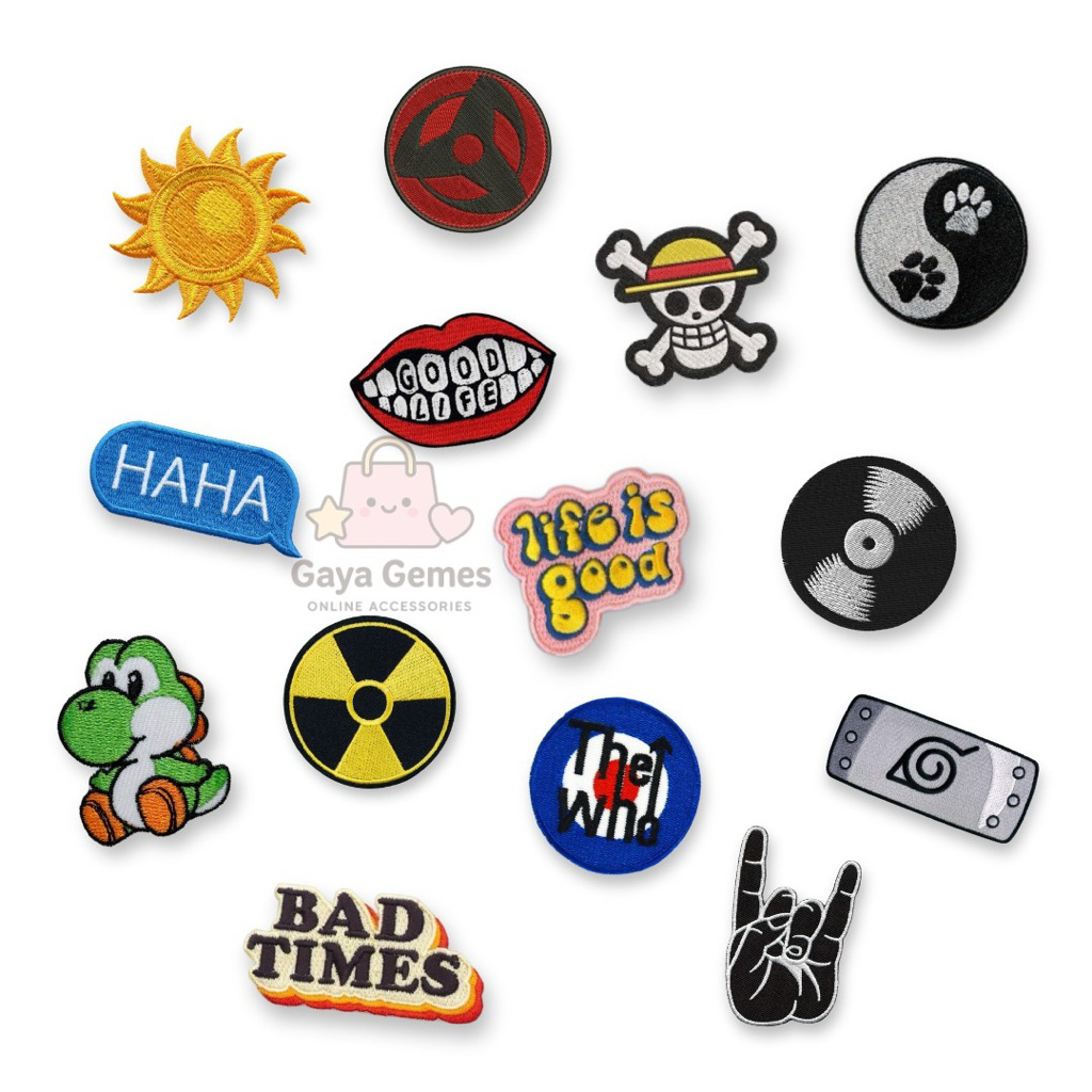 Patch Bordir Aesthetic Random | Emblem Iron On / Jahit | Patch Jaket Tas Topi Anime Vintage Y2K