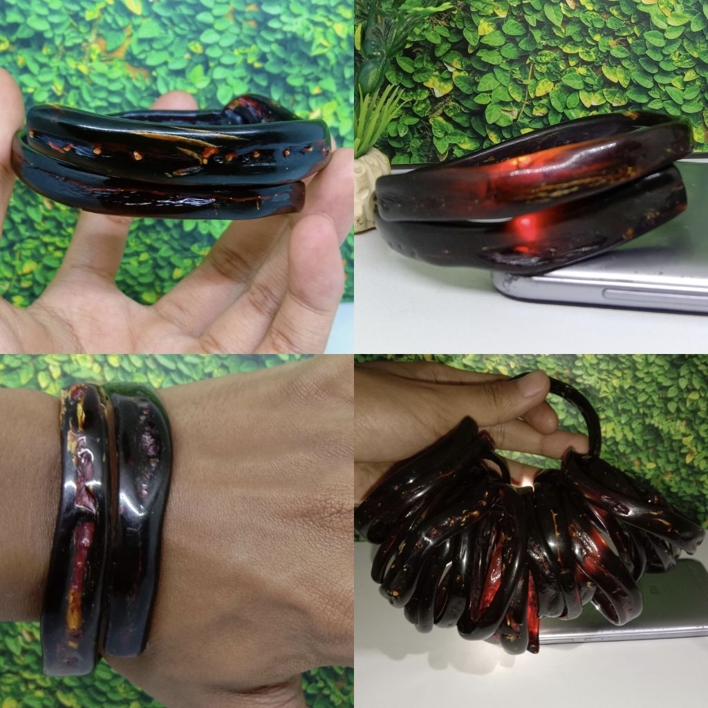 Gelang akar bahar merah semi body hitam natural tembus cahaya