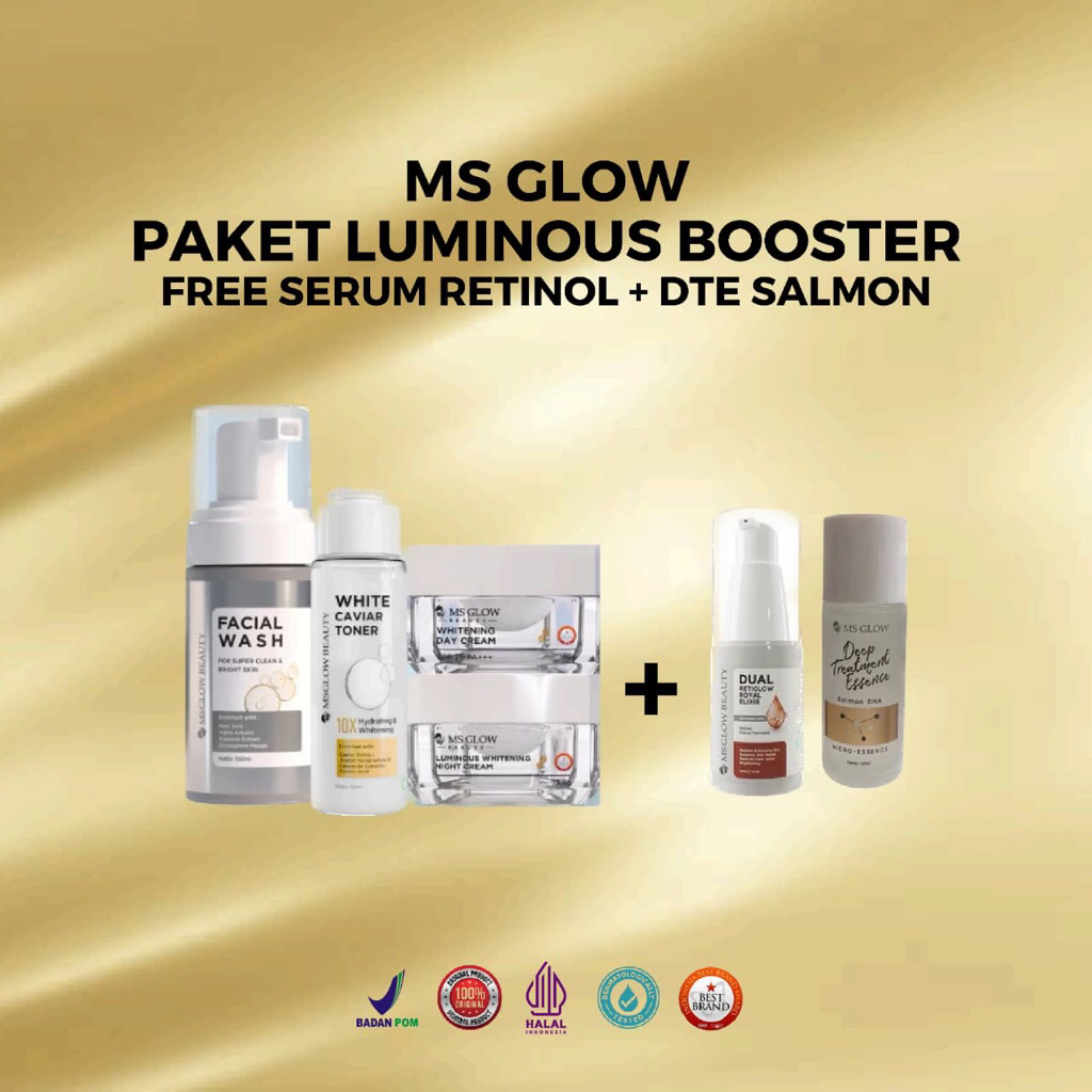 MS GLOW | PAKET WAJAH LUMINOUS | FREE SERUM RETINOL + NEW POUCH | MENCERAHKAN | UNTUK BEKAS JERAWAT 