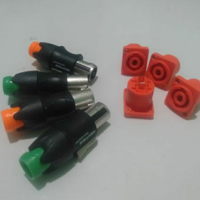 (4pasang/4set) Jack Speakon Neutrik Besi dan Soket Oren Segi -Aksesoris Audio Spiker