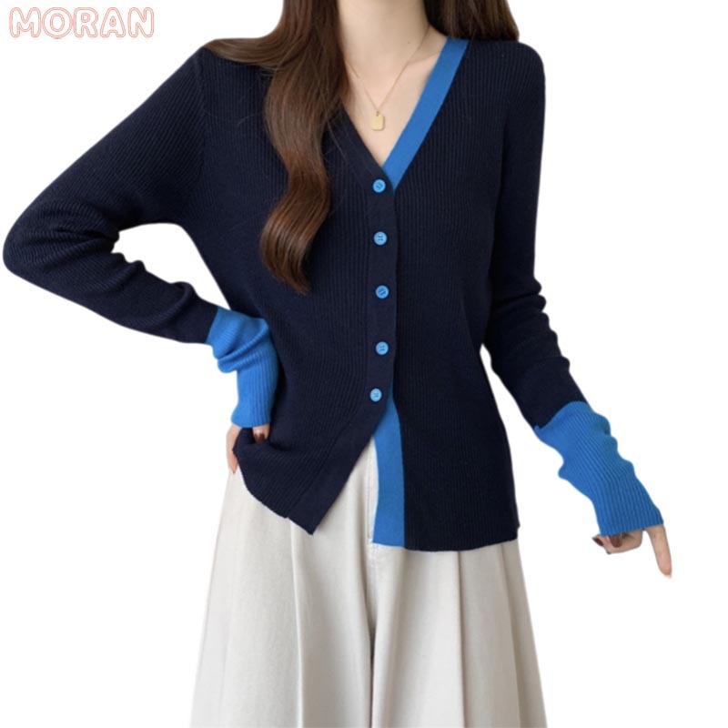 MORAN Atasan Blouse Crop Top Lengan Panjang Rajut Korea Style Kekinian