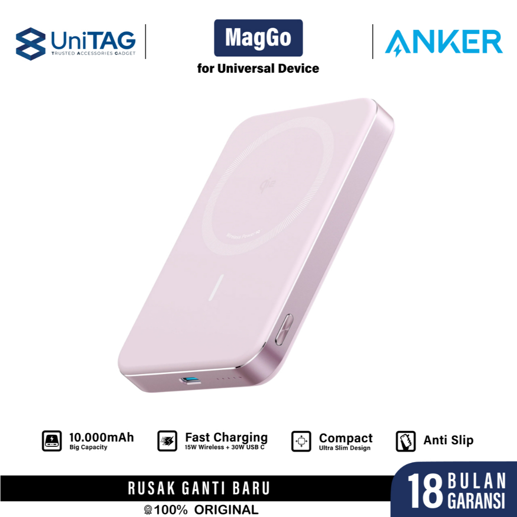 Anker Powerbank Magsafe Thin 10000mAh MagGo Qi2 - Pink A1664H51