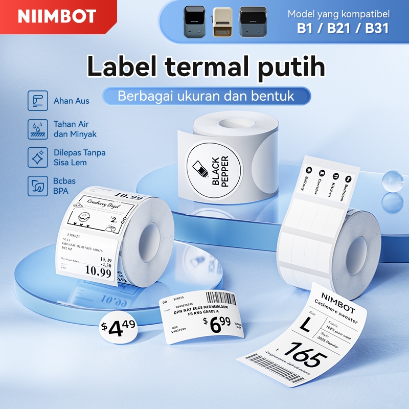 NIIMBOT B21/B1/B3S Kertas Label Ramadan Kertas Label Termal Putih untuk Gantungan Pakaian, Label Har