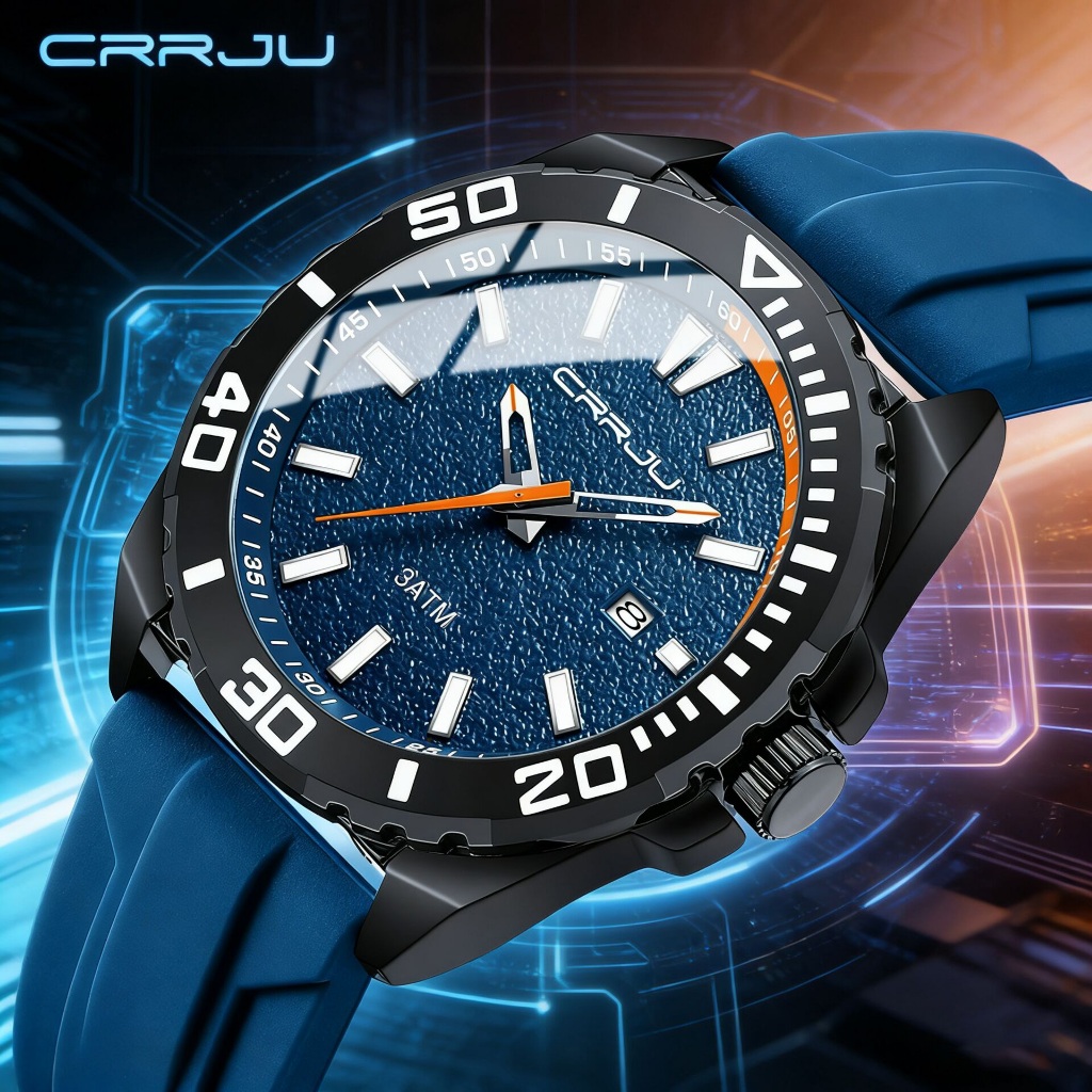 CRRJU Jam Tangan Cowok Original Anti Air Fashion Sport Analog Luxury Kalender Otomatis Bercahaya Arl