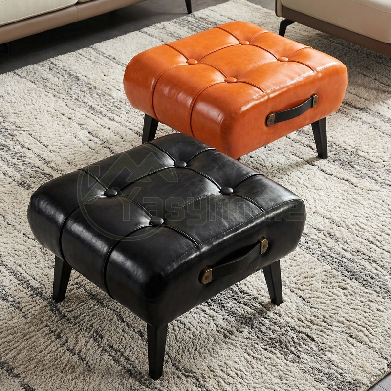Minimalis Kulit Mini Kursi Sofa/Bangku Kulit /Kursi Stool Sofa Kotak/Sofa Kaki Besi / Sofa Stool