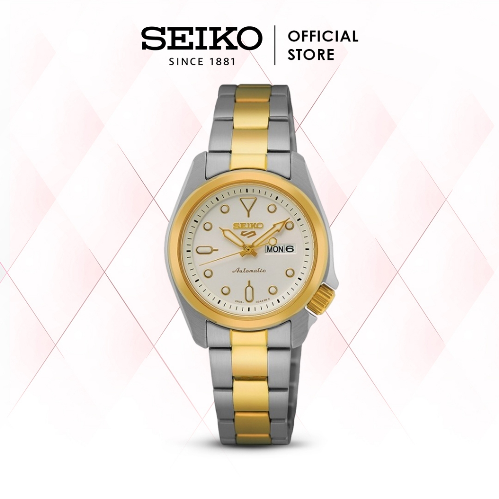 Jam Tangan Wanita Seiko 5 Sports SRE004K1 SRE004 Gold Automatic Stainless White Dial Original