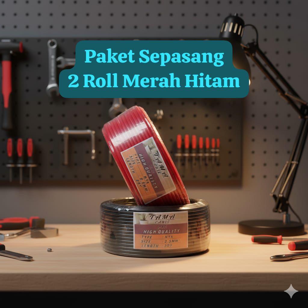 Paket Sepasang 2 Roll Merah Hitam Kabel listrik TAMA kawat tunggal. kabel instalasi listrik serbagun