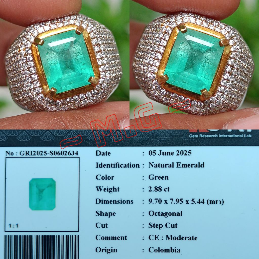 NATURAL EMERALD BERYL ZAMRUD COLOMBIA FRESH GREEN RING PERAK HANDMADE MEWAH ELEGANT MEMO GRI LAB