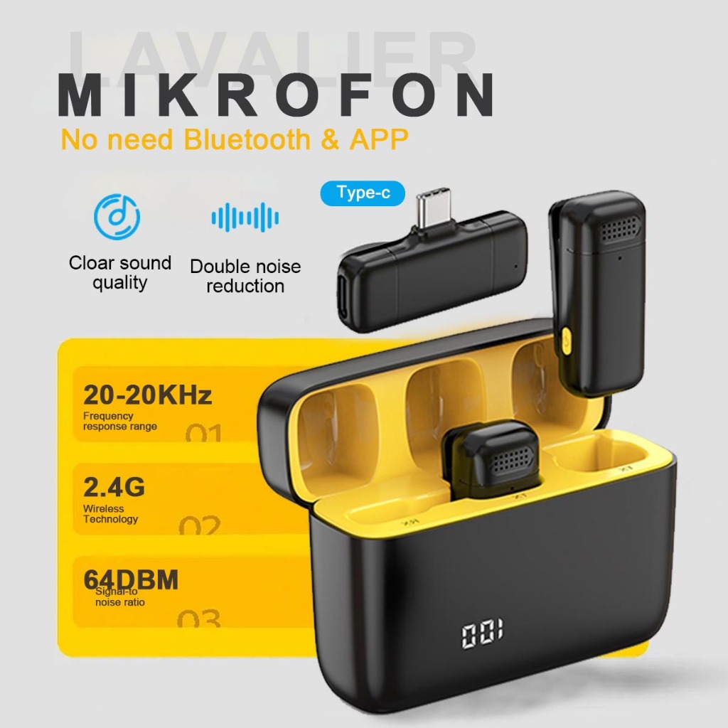 K6 Mic Wireless Microphone Clip on Recording Noise Reduction Auto Sync Plug & Play Lapel Mic with Ch