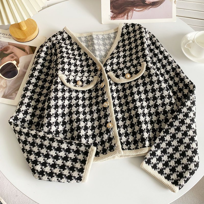 [Obral Cuci Gudang]Jacket kotak-kotak wanita Hitam Jaket Wanita Baru Atasan Wanita Terbaru baju Crop