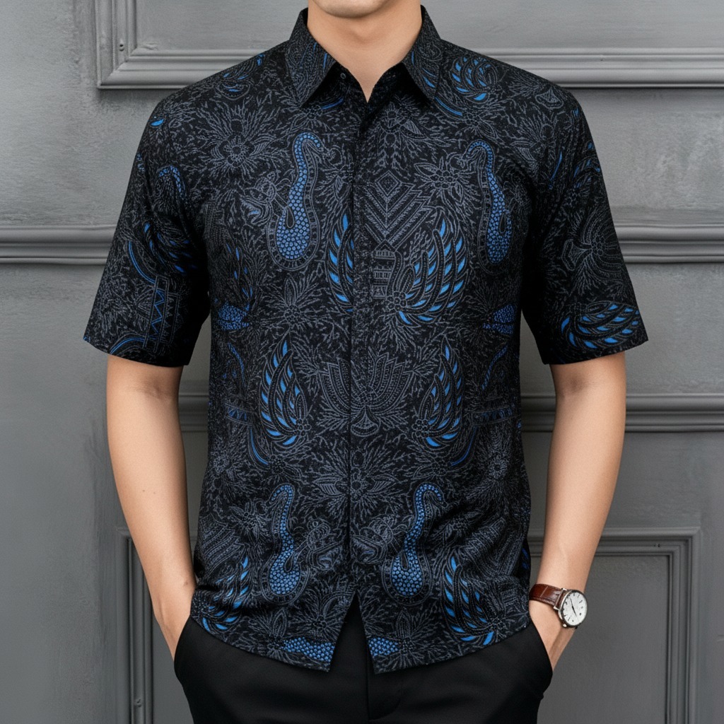 Raw And Denim Kemeja Batik Pria Lengan Pendek
