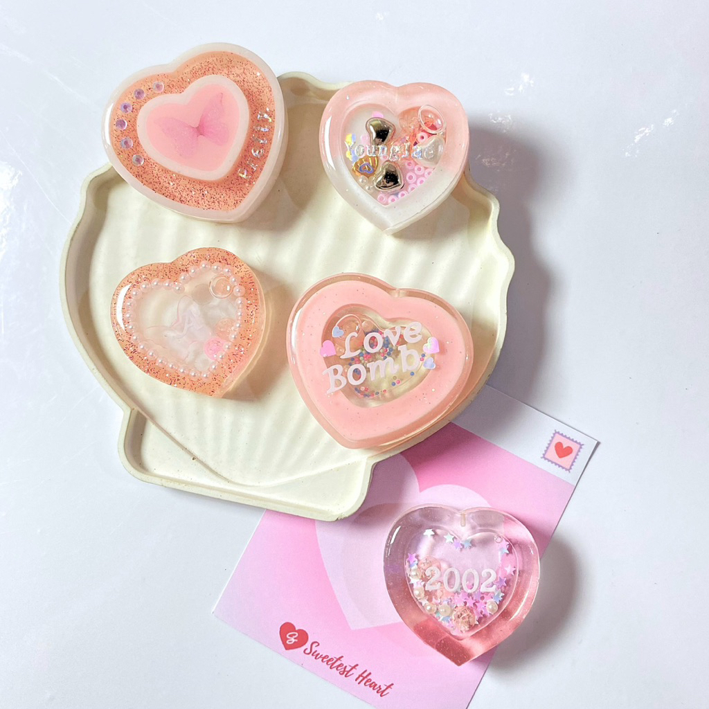 LOVELY HEART SHAKER KEYCHAIN (Pink Ver)|Resin Shaker Keychain|Keyring pink|Charm Shaker
