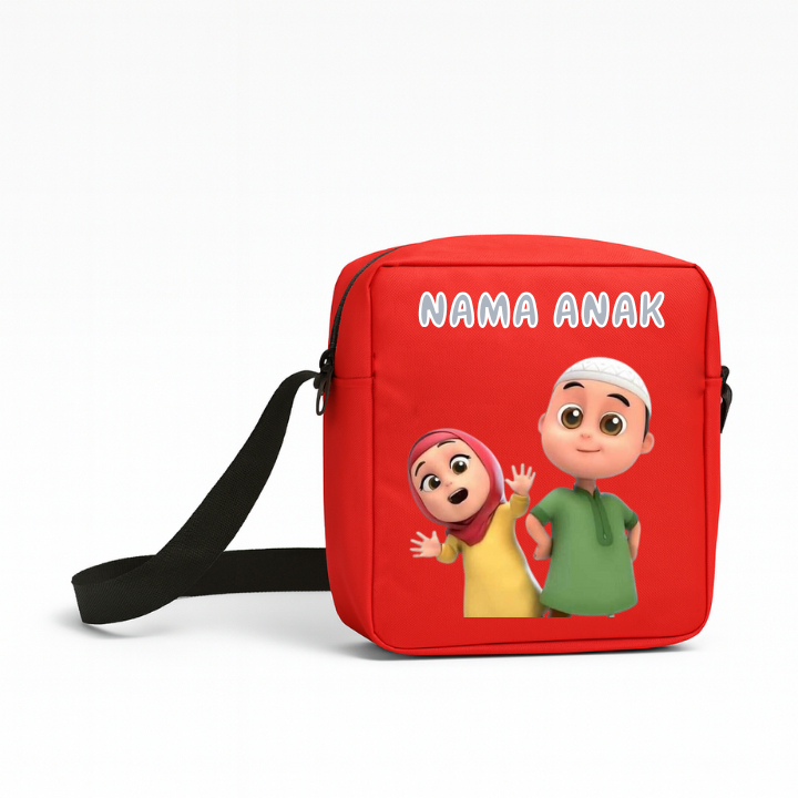 Tas Slempang Anak Resleting 1 Motif Kartun Nusa & Rara - Tas Slempang Anak (Free Nama)