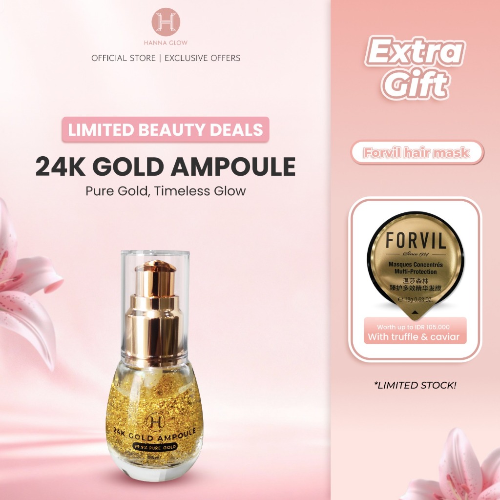 PREMIUM 24K GOLD AMPOULE 25ml -  Serum Wajah Hanna Glow 24K Gold Ampoule - Melembabkan, Mencerahkan,