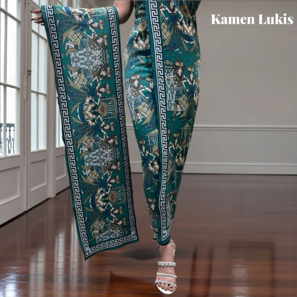 Kamen Set Selendang Lukis Motif Bali Age || Kamen Lembaran Set selendang Motif Bali Age