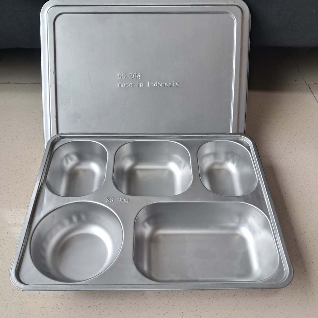 Mesh Food Tray plus Tutup 5 Sekat Food Tray SUS 304 Stainless Steel MBG - ABS Food Tray