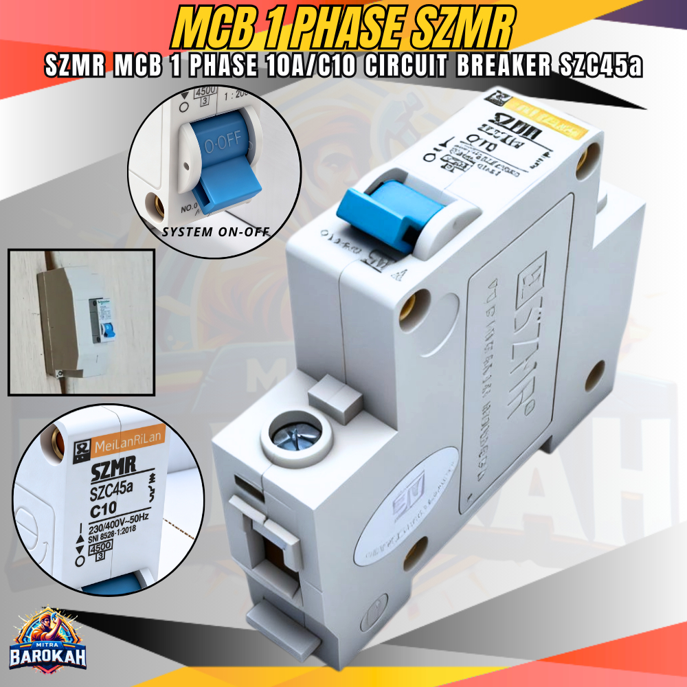 SZMR MCB 1P 10A Circuit Breaker MeiLanRiLan / MCB 1 Phase 10 Ampere SZMR C10 SNI Tahan Lama ORIGINAL
