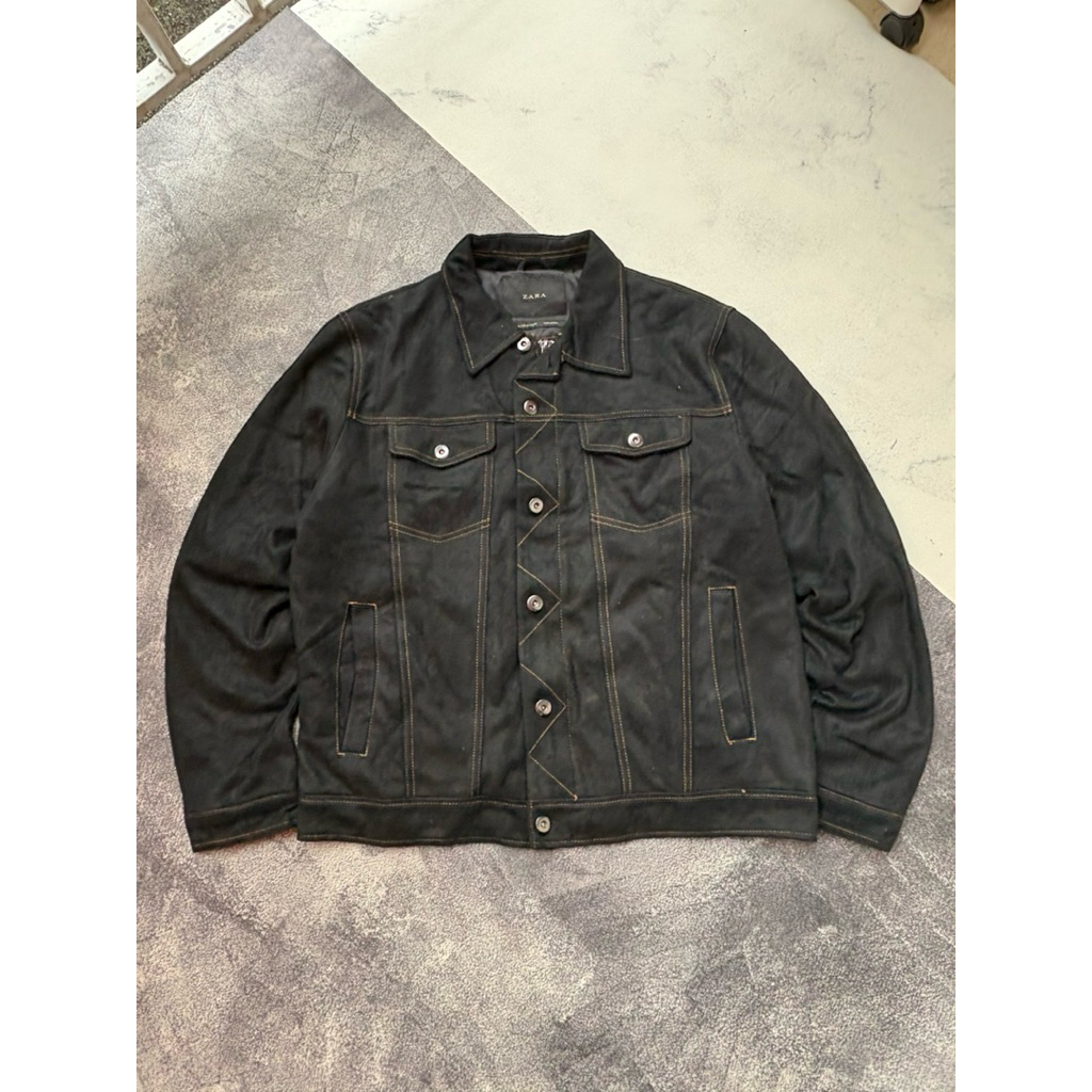 Zara Man Black Faux Suede Trucker Jacket (Like new)