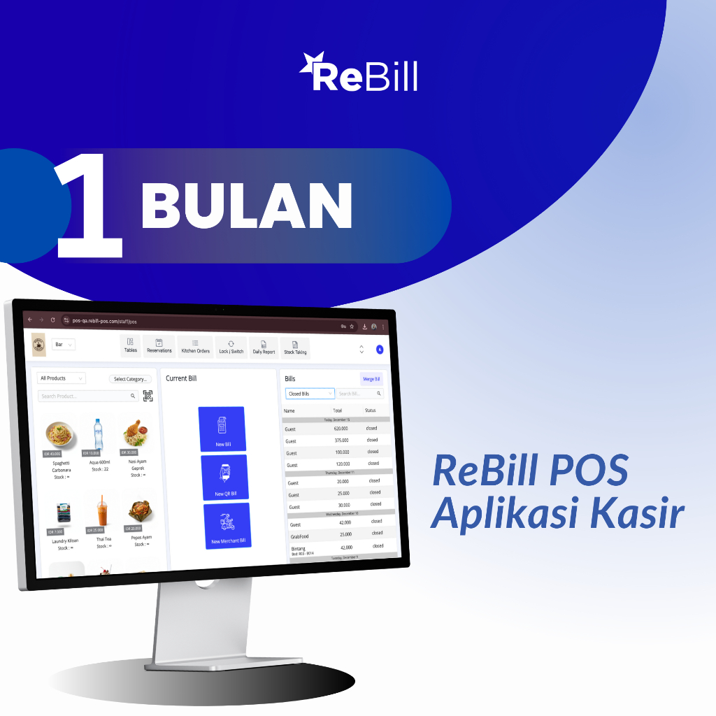 Sistem Kasir Laundry - ReBill POS 1 bulan