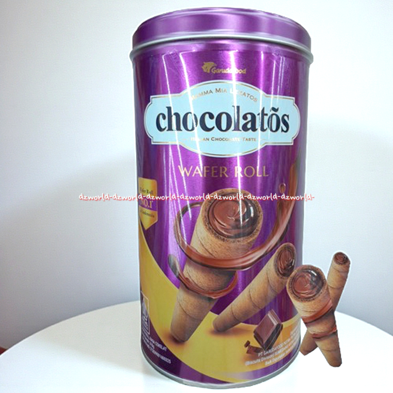 Garuda Food 310gr Chocolatos Mamma Mia Lezatos Wafer Roll Rasa Coklat Kemasan Kaleng Biskuit Stick I