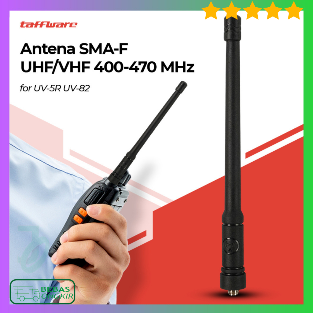 Taffware Antena HT Walkie Talkie Teleskopik 41cm SMA Female Dual Band UHF VHF 400-470MHz Sinyal Kuat