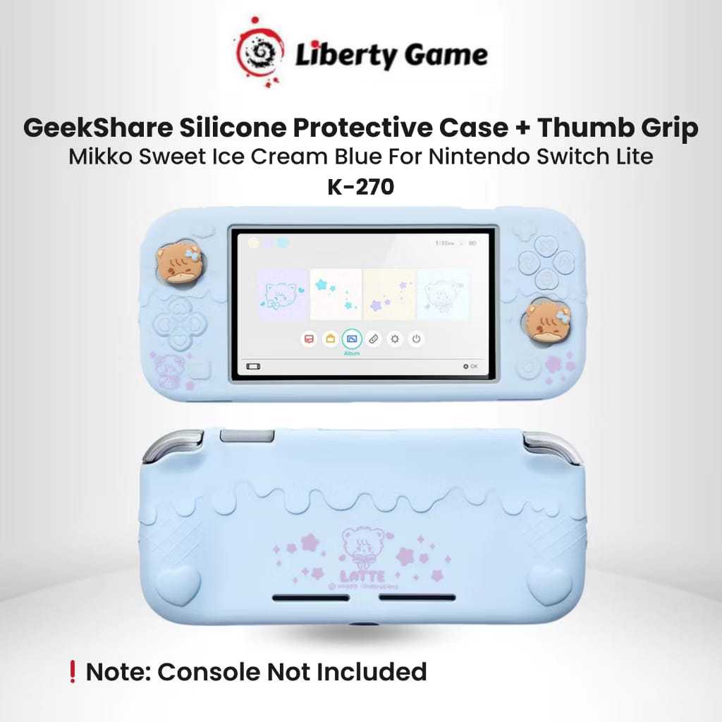 GeekShare Mikko Sweet Ice Cream Blue Soft Silicone Protective Case + 2 Thumb Grip For Switch Lite K-