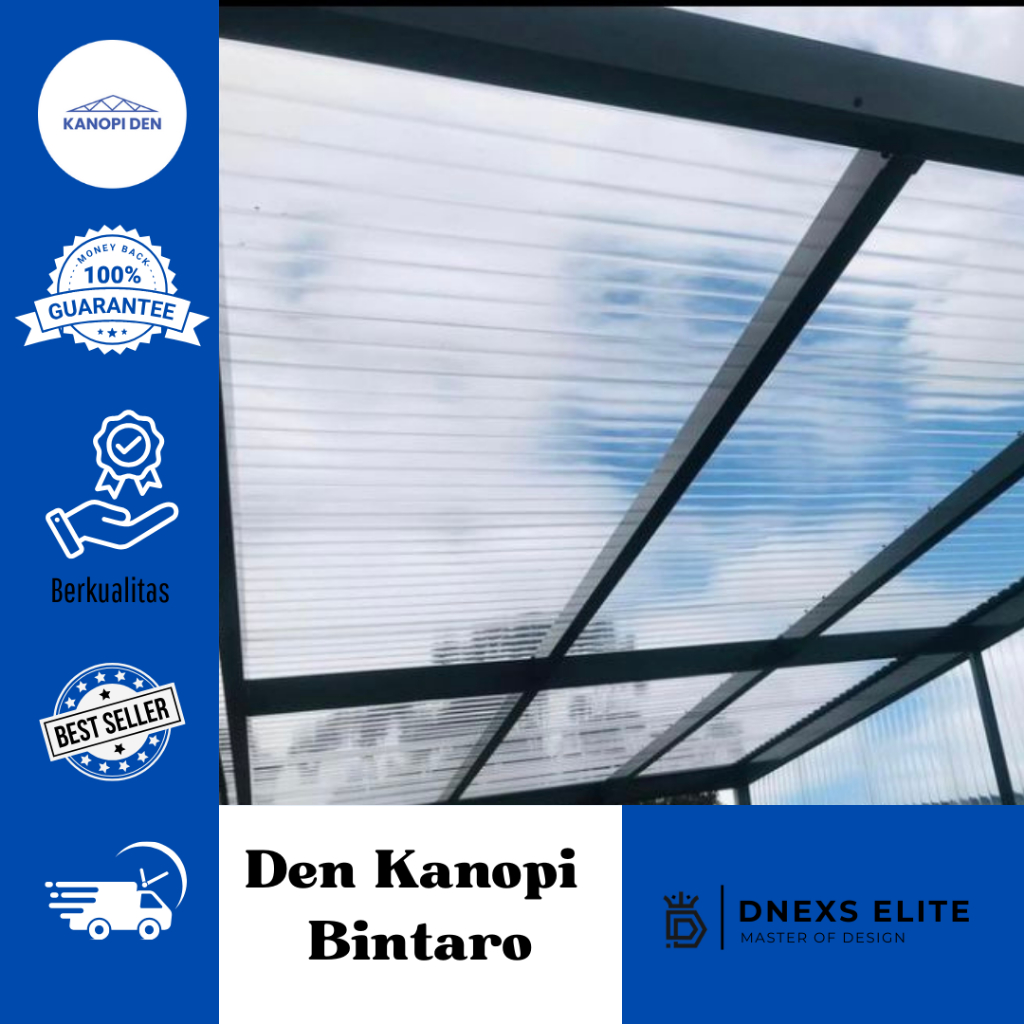 Kanopi Transparan Premium / Atap Polycarbonate / Rangka Besi Hollow 4x8
