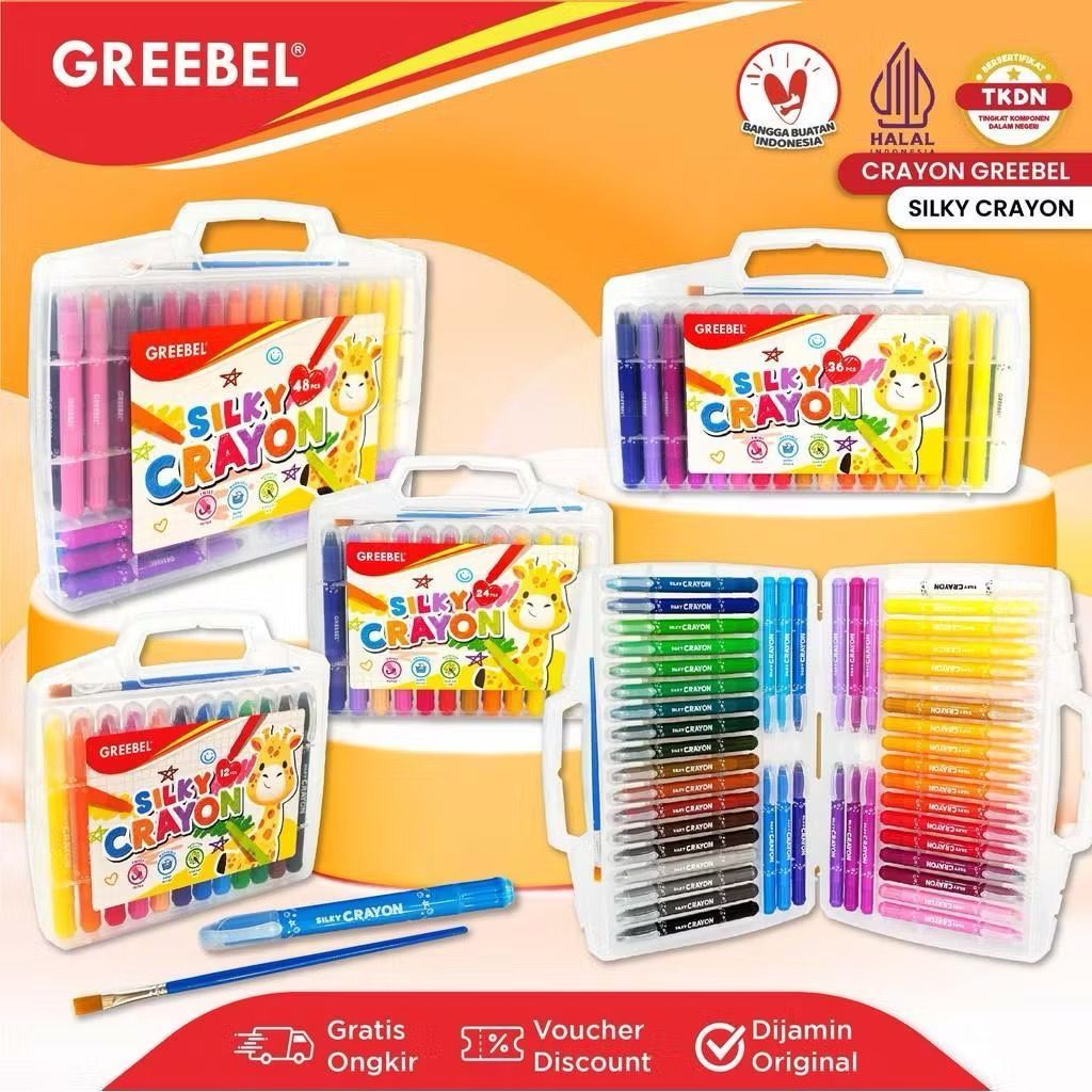 [ORIGINAL] Greebel Silky Crayon Set - Krayon Putar Lembut 3-in-1 (Bisa Jadi Cat Air)