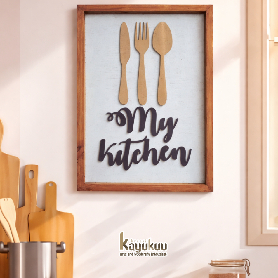 Kreasikayukuu [20cmx30cm] Hiasan dinding "My Kitchen" cutting Frame Kayu Jati Belanda
