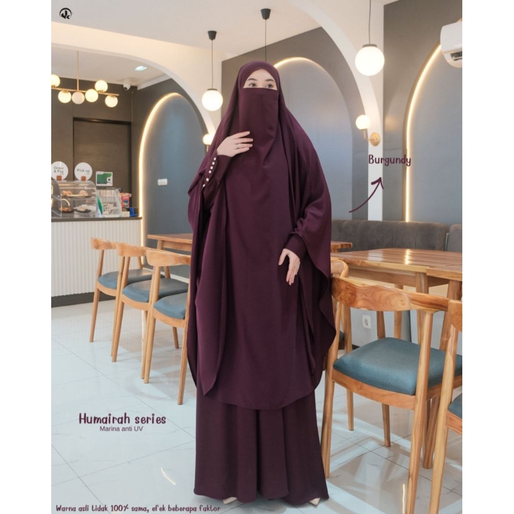 UkHijab HUMAIRA Gamis Syar'i French Khimar bahan Marina silk Anti Uv free Cadar | Gamis Lebaran |Gam