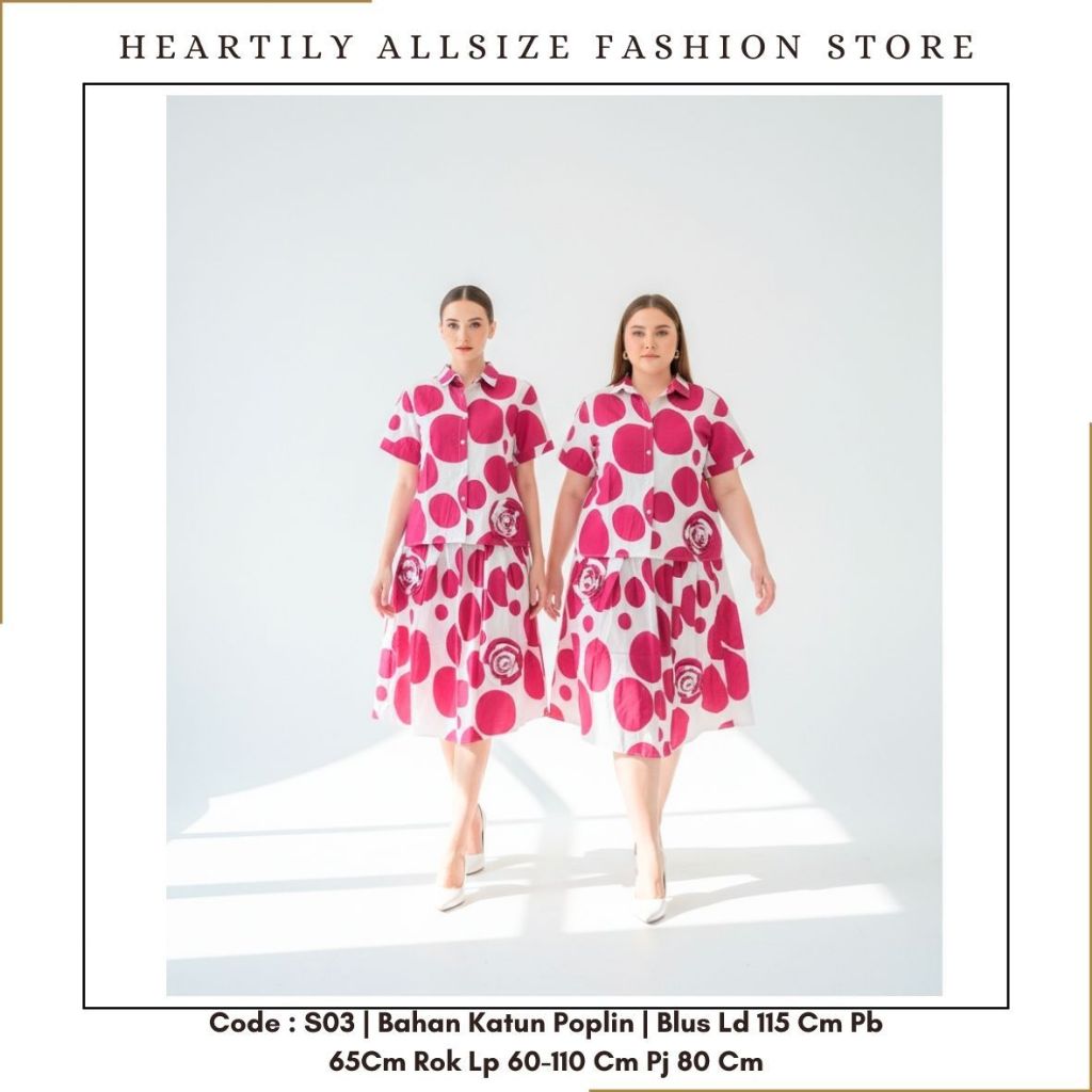 [ HEARTILY FASHION ] S03 Set Wanita Allsize Polkadot LD 115 - Rok LP 60-110cm Karet Pinggang Katun P