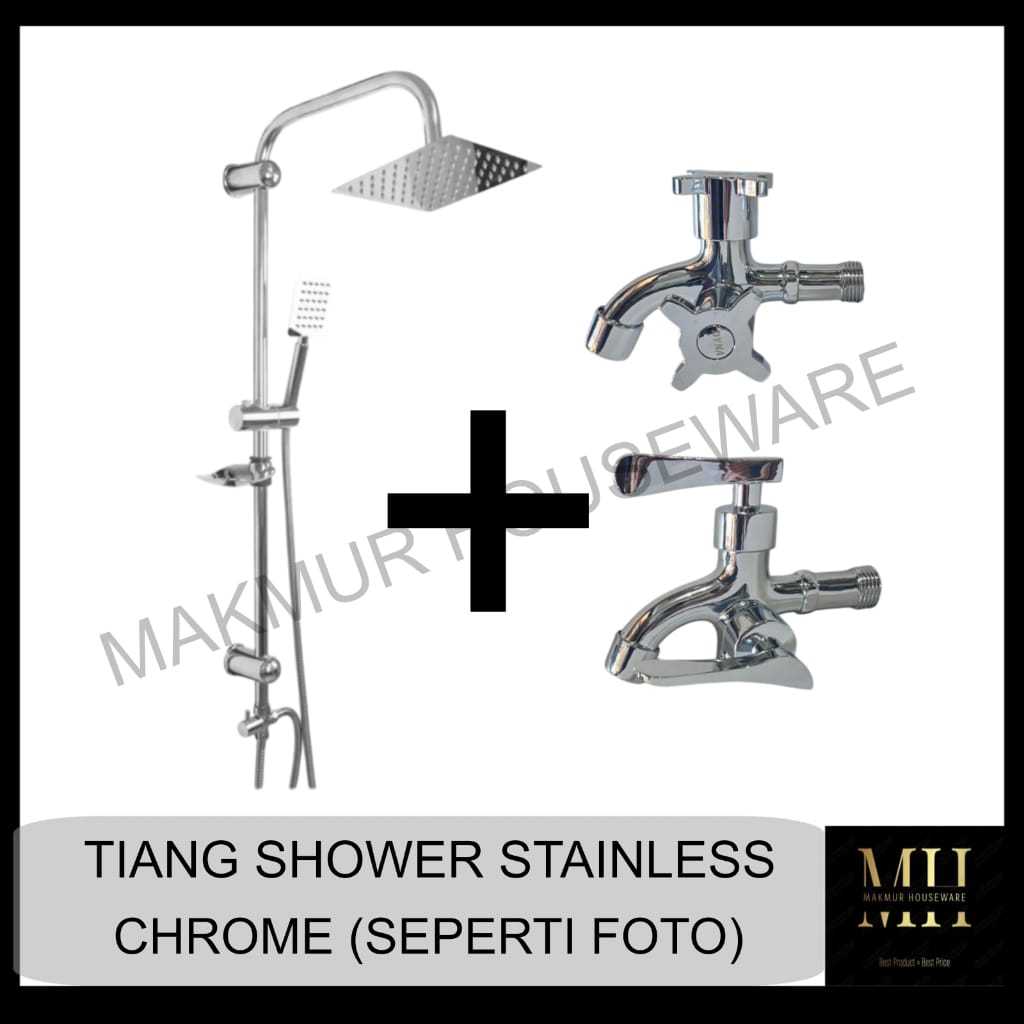 TIANG SHOWER MANDI SET STAINLESS STEEL / SHOWER TIANG SET HAND WALL SHOWER AIR DINGIN STAINLESS